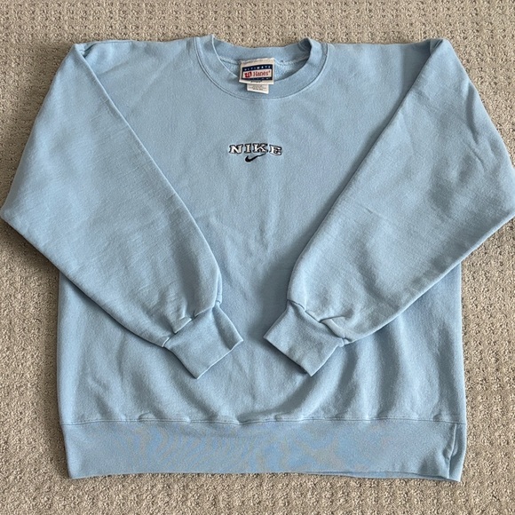 Nike Tops - Nike Logo Stitched Light Blue Crewneck Hanes Sweatshirt Unisex Size Medium